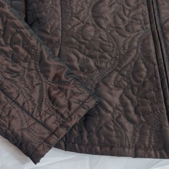 Dana Buchman Vntg Dark Brown Fitted Embroidered Puffer Zip Up Jacket 10P - Picture 7 of 17
